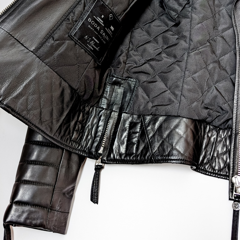 BODA SKINS Leather Jacket Napa Sheep Skin  Kay Michaels 2.0 Black Biker Quilted - Picture 13 of 16